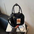 Sac à main rétro en cuir verni noir avec finition brillante et fente pour carte - Noir