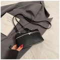 Chic black lychee grain leather box bag with silver zippers and adjustable strap - Black without Pendant