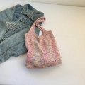 Sac fourre-tout en maille dégradé rose avec fil moucheté et bandoulière intégrée - Style 2 (Tricot Torsadé Diamant) / Rose