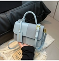 Light blue contrast crossbody handbag with grey woven texture and top handle - Blue