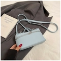 Light blue pebbled leather mini box bag with silver zippers and adjustable shoulder strap - Blue Without Charm