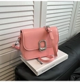 Pink leather square chain bag with silver buckle and adjustable shoulder strap - Pink