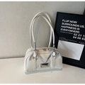 Minimalist cream white pillow underarm bag with double zippers and bow accents - Off-white Without Pendant