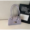 Lavender purple shoulder bowling bag with ribbon bows and glossy leather finish - Purple Without Pendant