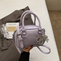 Light purple faux leather Boston bag with heart patches and beaded decorative chain - With Pendant / Purple