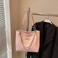 Pink snakeskin textured tote bag with silver chain and white pearl charms accents - Pink Without Pendant