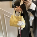 Chic bright yellow tote bag with smooth finish and cute white cloud charm detail - Yellow with Pendant