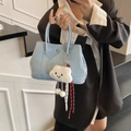 Minimalist light blue patent leather tote bag with a white fluffy cloud charm - Blue with Charm