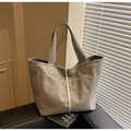 Minimalist canvas tote bag in khaki gray with metal studs and large capacity - Green