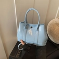 Light blue glossy leather tote bag with silver hardware for women fashion - Blue Without Charm