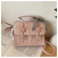 Pale pink PU leather star messenger bag with lace ribbon and checkered bow detail - Pink