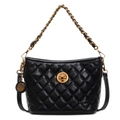 Elegant black quilted shoulder bag with gold chain strap and turn-lock closure - Black