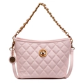 Pink quilted tote bag with golden chain strap and round metallic twist lock closure - Pink