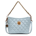 Quilted light blue leather tote bag with gold chain strap and turn-lock closure - Blue