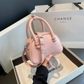 Pink faux leather mini handbag with vintage texture and silver metallic buckle detail - Light Pink