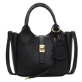 Bolso bandolera de cuero granulado negro con cierre giratorio dorado y colgante - Negro