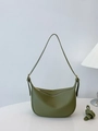 Olive green semi-circle shoulder bag in matte pebble leather with adjustable strap - Green