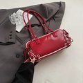 Borsa sottobraccio rossa lucida con profili bianchi e dettagli in lacci metallici - Bianco & Rosso