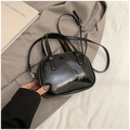 Mini sac à main bandoulière en cuir verni noir brillant avec finition effet miroir - Noir sans Pendentif