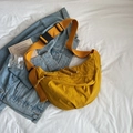 Bright yellow nylon crescent bag with adjustable wide shoulder strap and black buckle - Yellow Large