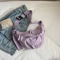 Purple nylon crescent crossbody bag with adjustable wide strap and unique rope puller - Lilac Large