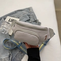 Light gray nylon chest bag with colorful jacquard strap and double zipper pockets - Gray