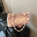 Minimalistische hellrosa PU-Leder Handtasche mit Kordelzug und geknotetem Schultergurt - Rosa