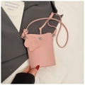 Pink lychee grain minimalist crossbody bag for women with a cute puppy charm - Pink