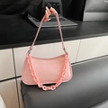 Pink minimalist crossbody bag with matching thick chain and faux leather strap - Pink