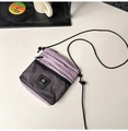 Lavender nylon crossbody bag with black mesh pocket and adjustable cord shoulder strap - Purple