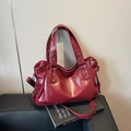 Vintage large capacity dark red tote bag with silver studs and adjustable strap - Burgundy