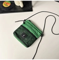 Trendy green nylon small crossbody bag with black mesh pocket and rope shoulder strap - Turquoise Green