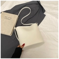Elegant white leather bucket bag with debossed logo and adjustable shoulder strap - No Pendant / White