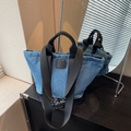 Bolso tote de mezclilla de gran capacidad con asas de nailon negro y bandolera - Azul