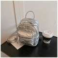 Silver mini quilted backpack with heart pattern and metallic finish faux leather - Silver