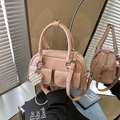 Pink glossy Boston bag with pearl heart charm and adjustable strap in sweet vintage style - Pink (with Pendant)