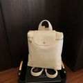 Chic cream white pleated PU leather backpack with vintage texture and top handle - White Without Pendant
