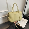 Pistachio green litchi texture PU leather Boston bag with silver hardware and shoulder strap - Green