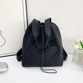 Minimalist black drawstring backpack with wide straps and high-capacity bucket design - Black