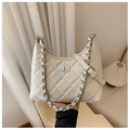 Bolso bandolera acolchado blanco crema con cadena plateada y cierre de metal - Albaricoque Leche Grande