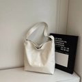 Minimalist cream white hobo tote bag with wide shoulder strap in smooth PU leather - Off-white