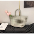 Minimalist light grey hollow woven silicone tote bag for beach and shopping - Gray
