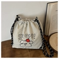 Sacoche de téléphone en nylon blanc cassé avec broderie de chien de dessin animé - Broderie Chiot Great / Gris