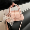 Bolso concha rosa chic con lazo de organza y colgante de perlas para mujer - Rosa con colgante