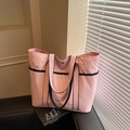 Sac fourre-tout rose clair avec bordure noire, sac à bandoulière spacieux pour le travail - Rose