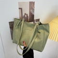 Bolso tote verde claro de cuero PU con textura granulada y correas largas - Verde