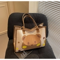 Bolso cambiador de lona con estampado de oso pardo y acabado en tela beige - Marrón