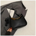 Chic black litchi pattern leather hobo bag with contrast ginger yellow lining - Black without Pendant
