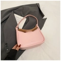 Pink lychee texture crossbody bag with brown color-block trim and OHIO'MU branding - Pink Without Pendant