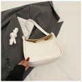 White lychee pattern leather square shoulder bag with detachable long strap - Rice White (No Pendant)
